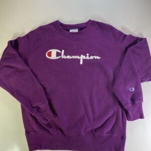 Champion Reverse Weave Mens M Sweatshirt Script Logo Berry Purple USA
